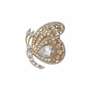 Elegant Gold Plated Butterfly Brooch Pin for Women White Crystals